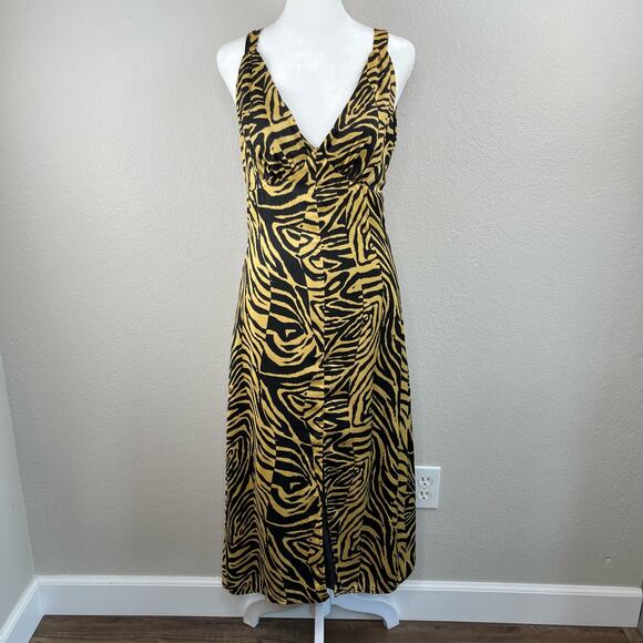 Lost + Wander Helena Sleeveless Black Tan Tiger V-Neck Midi Dress Small NWT - Picture 12 of 15